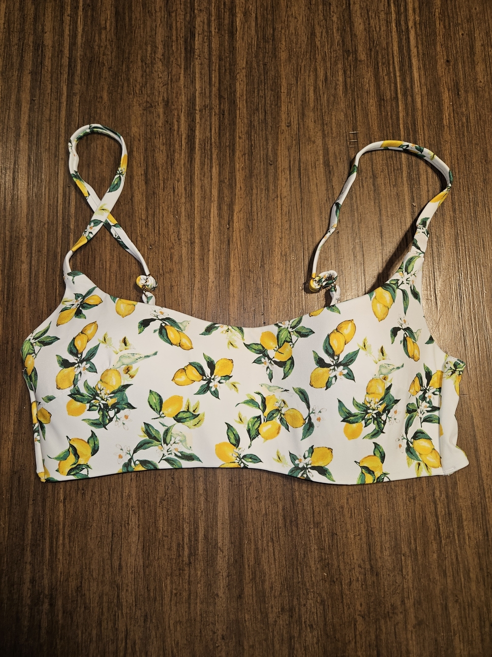 Victoria's Secret White Lemon-Print Bikini Top with Yellow and Green Fruit Motif